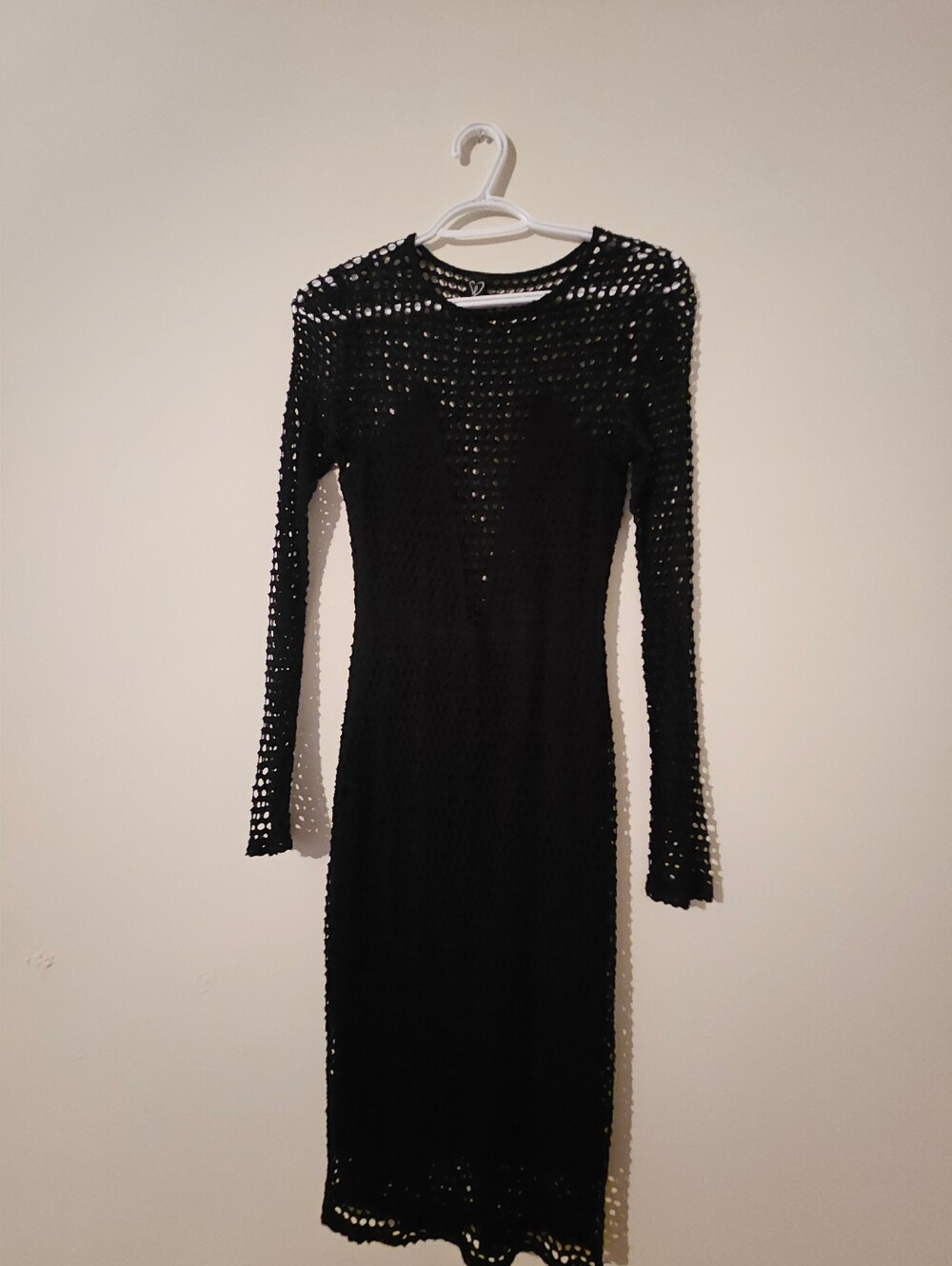 Black Open Knit Midi Dress